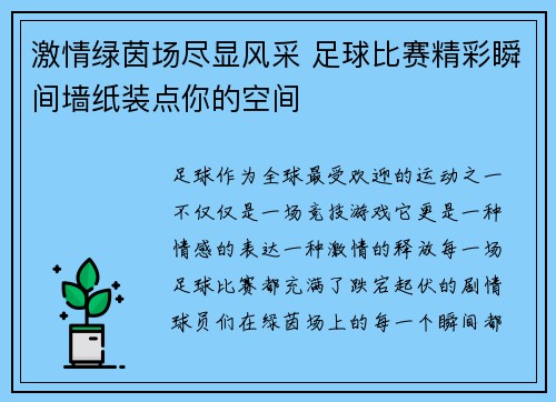 激情绿茵场尽显风采 足球比赛精彩瞬间墙纸装点你的空间